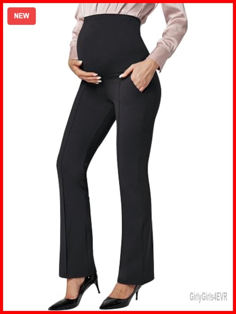 Soft Stretchy Maternity Pants with Pockets Work Pregnancy Leggings Over the